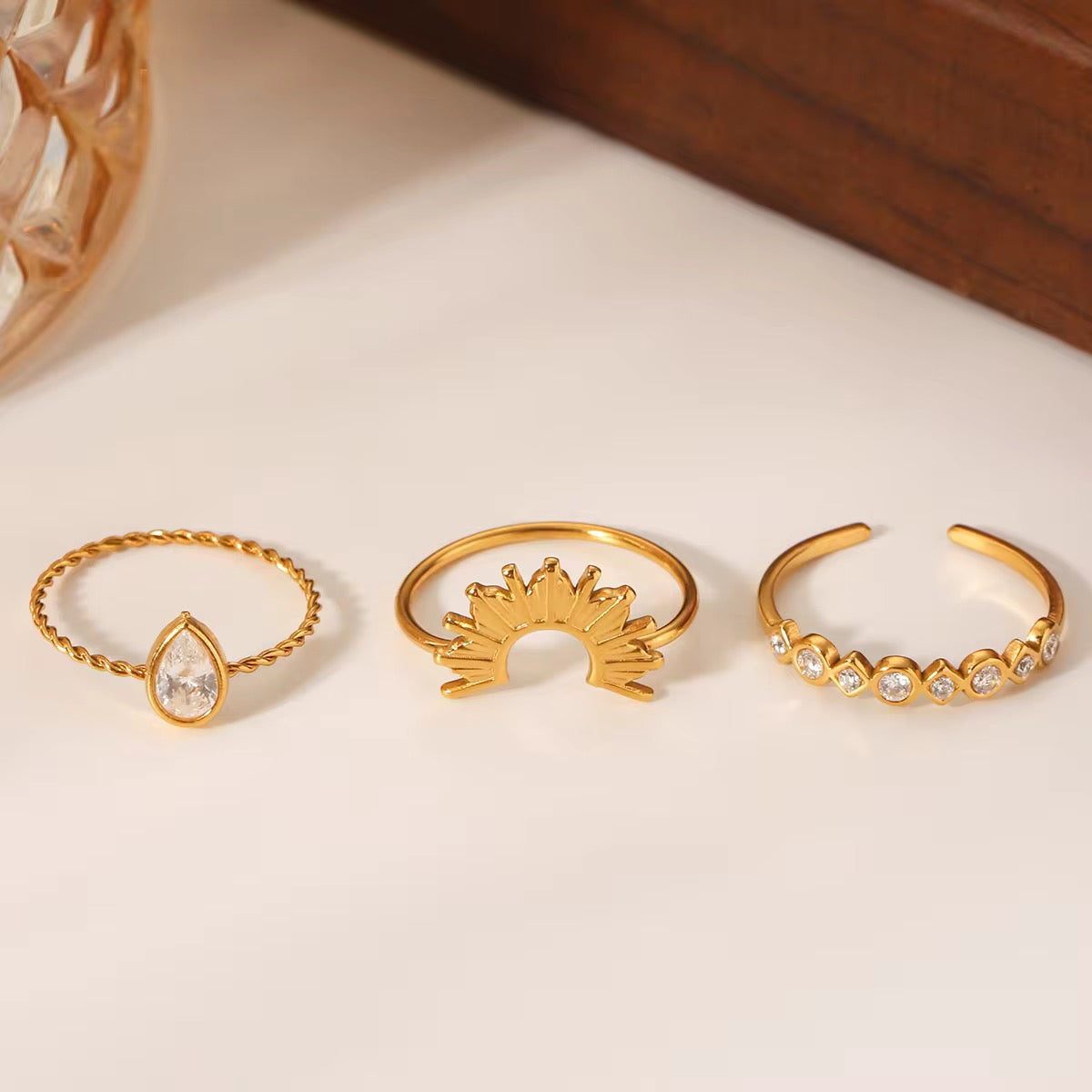 Celestial Sunburst Pear Stacked Ring