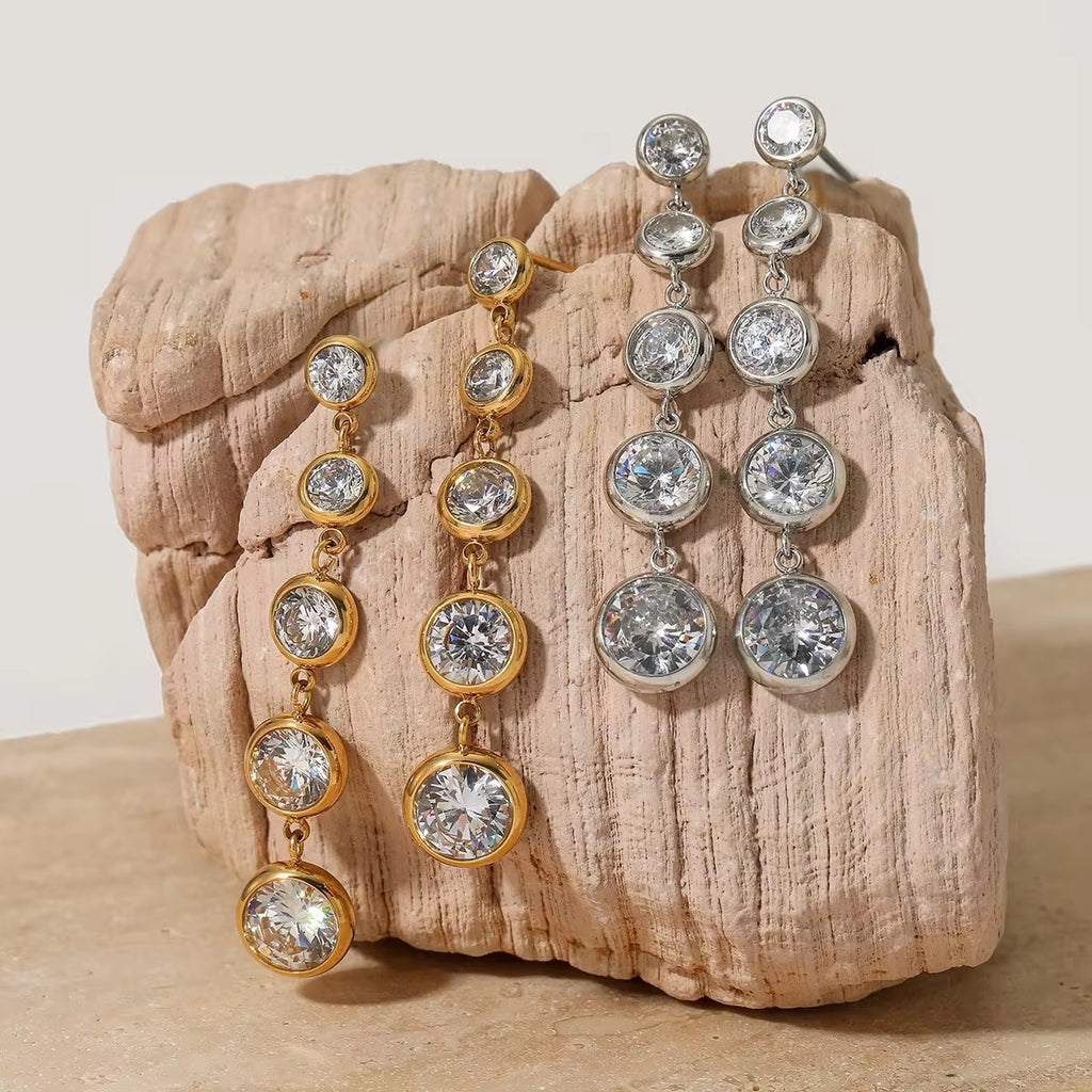 Bezel Solitaire Graduating Dangle Earrings