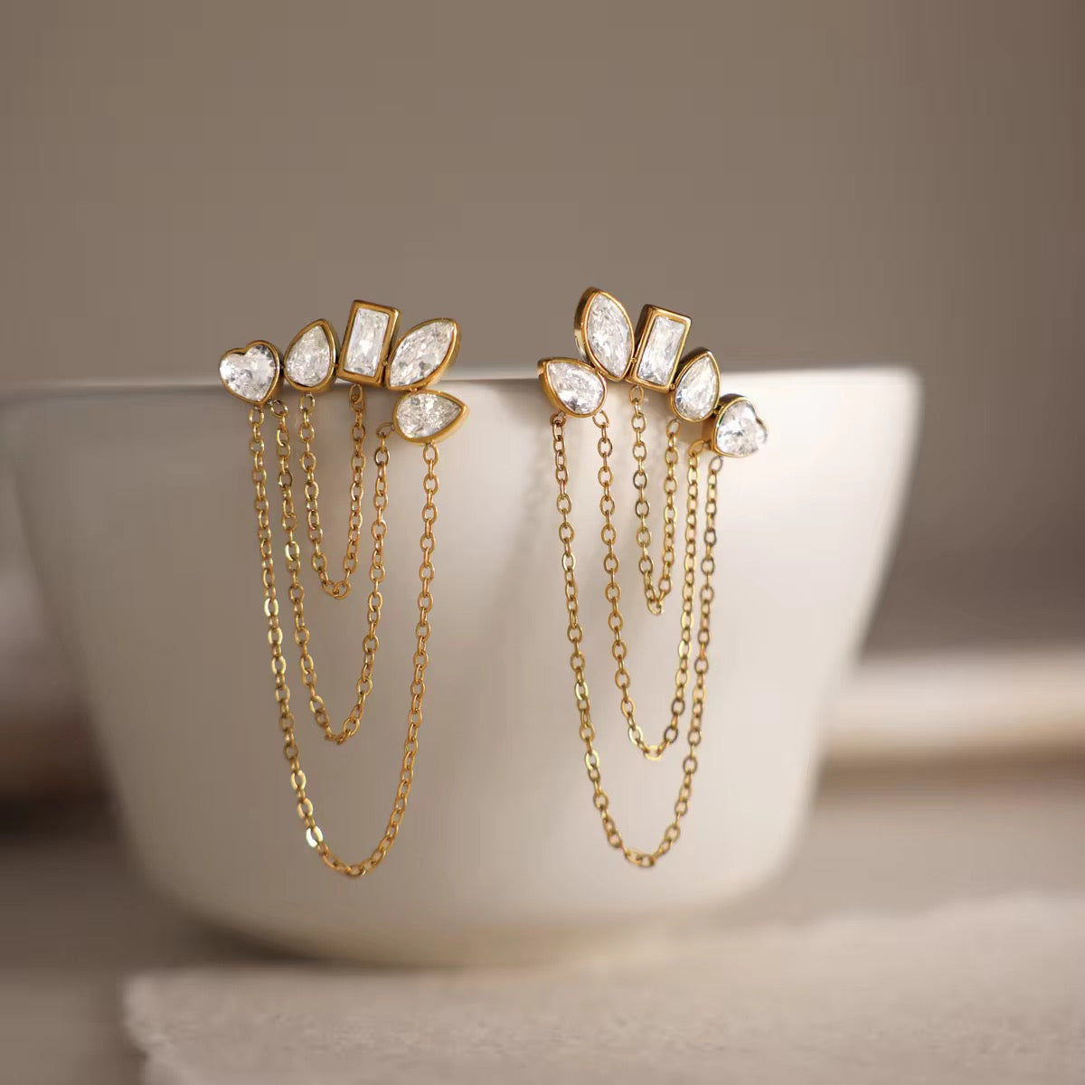 Crystal Crown Multi-Drape Chain Earrings