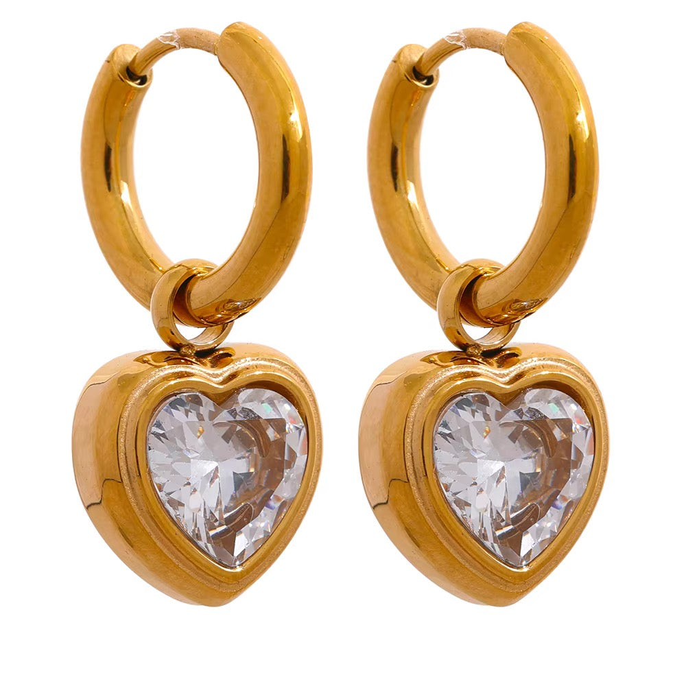 Amour Heart Crystal Hoops