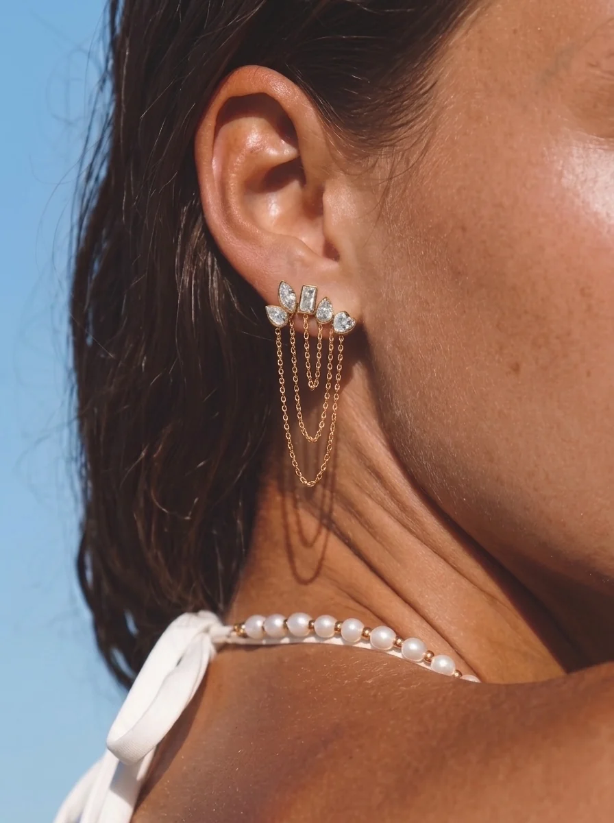 Crystal Crown Multi-Drape Chain Earrings