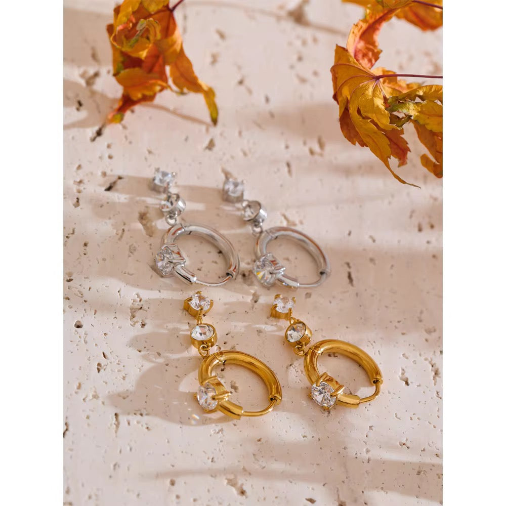 Aura Triple-Stone Dangle Hoops