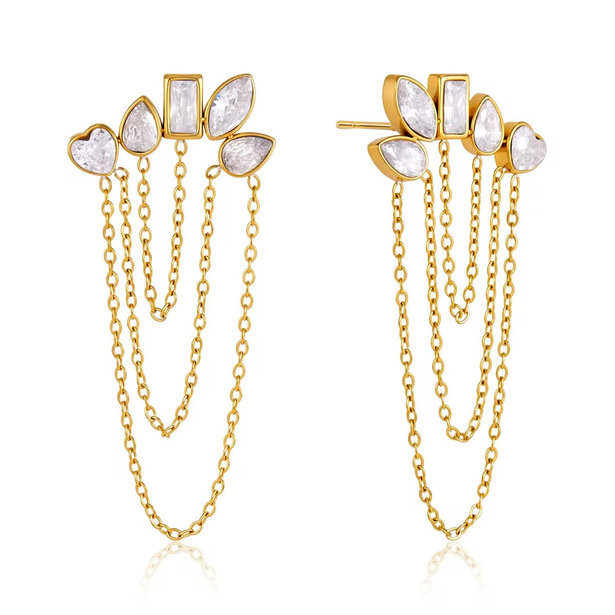 Crystal Crown Multi-Drape Chain Earrings