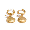 Golden Seashell & Freshwater Pearl Hoops