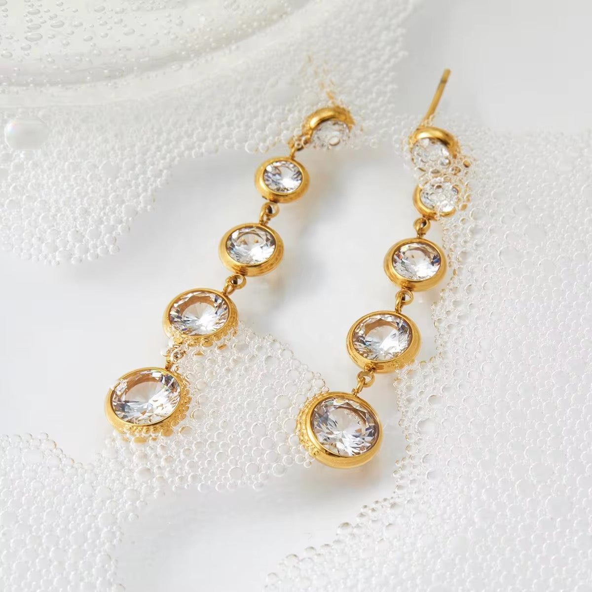 Bezel Solitaire Graduating Dangle Earrings