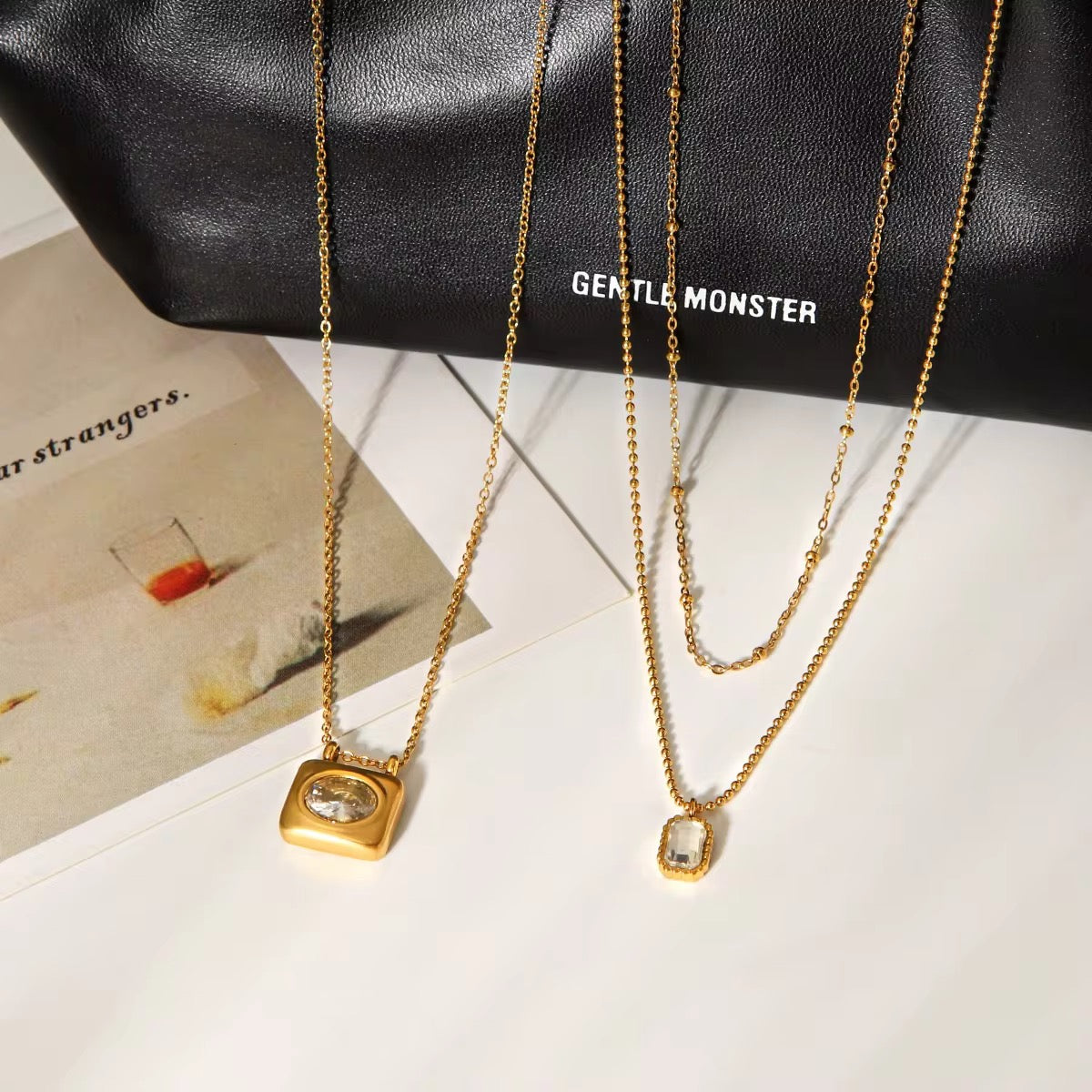 Modern Éclat Square Solitaire Necklace