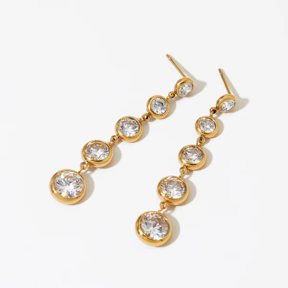 Bezel Solitaire Graduating Dangle Earrings