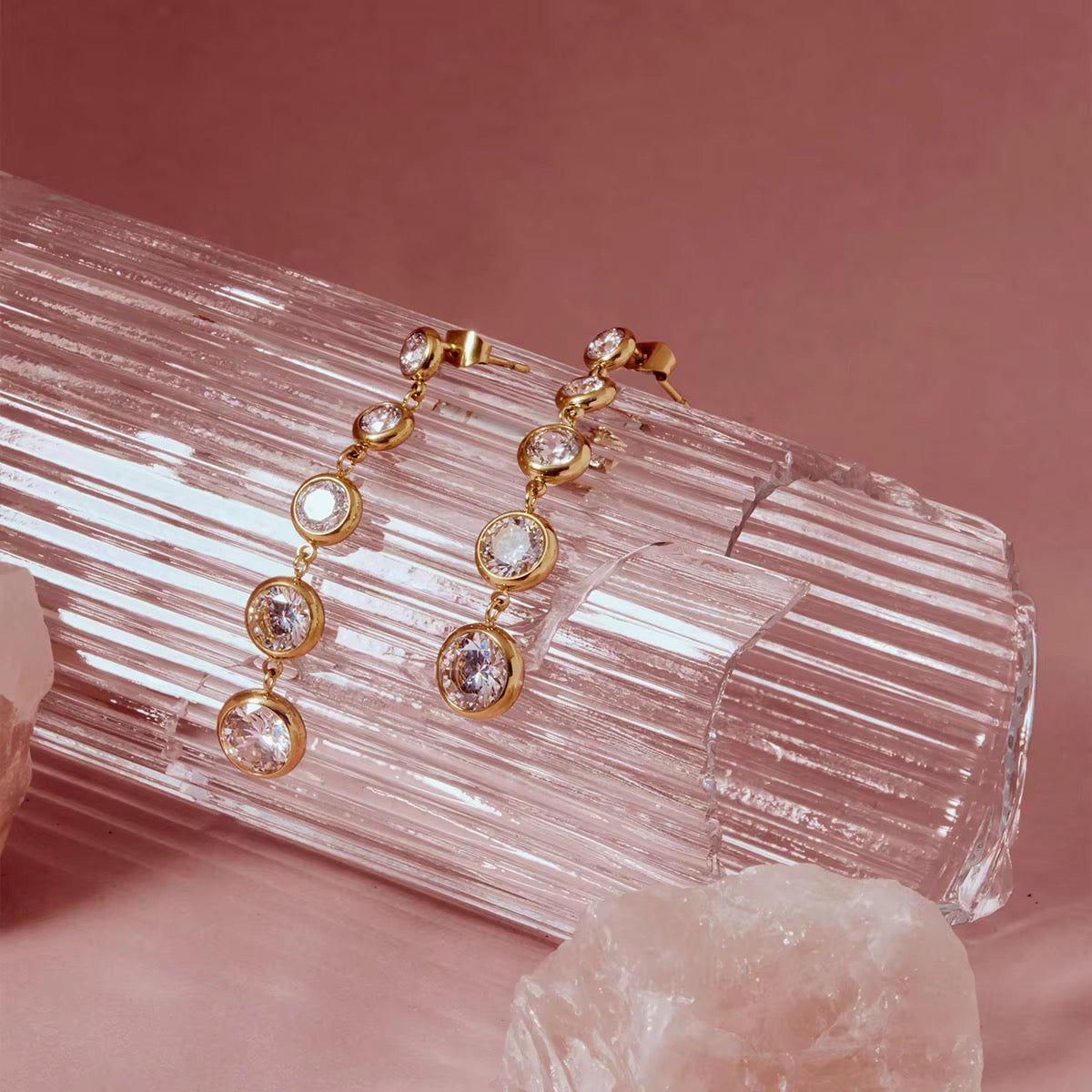 Bezel Solitaire Graduating Dangle Earrings