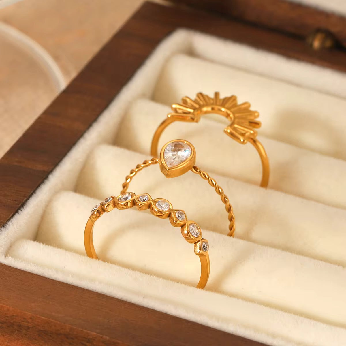 Celestial Sunburst Pear Stacked Ring