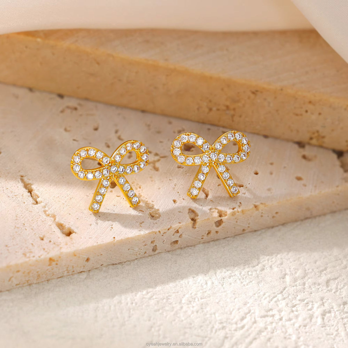 Sparkling Ribbon Bow Studs