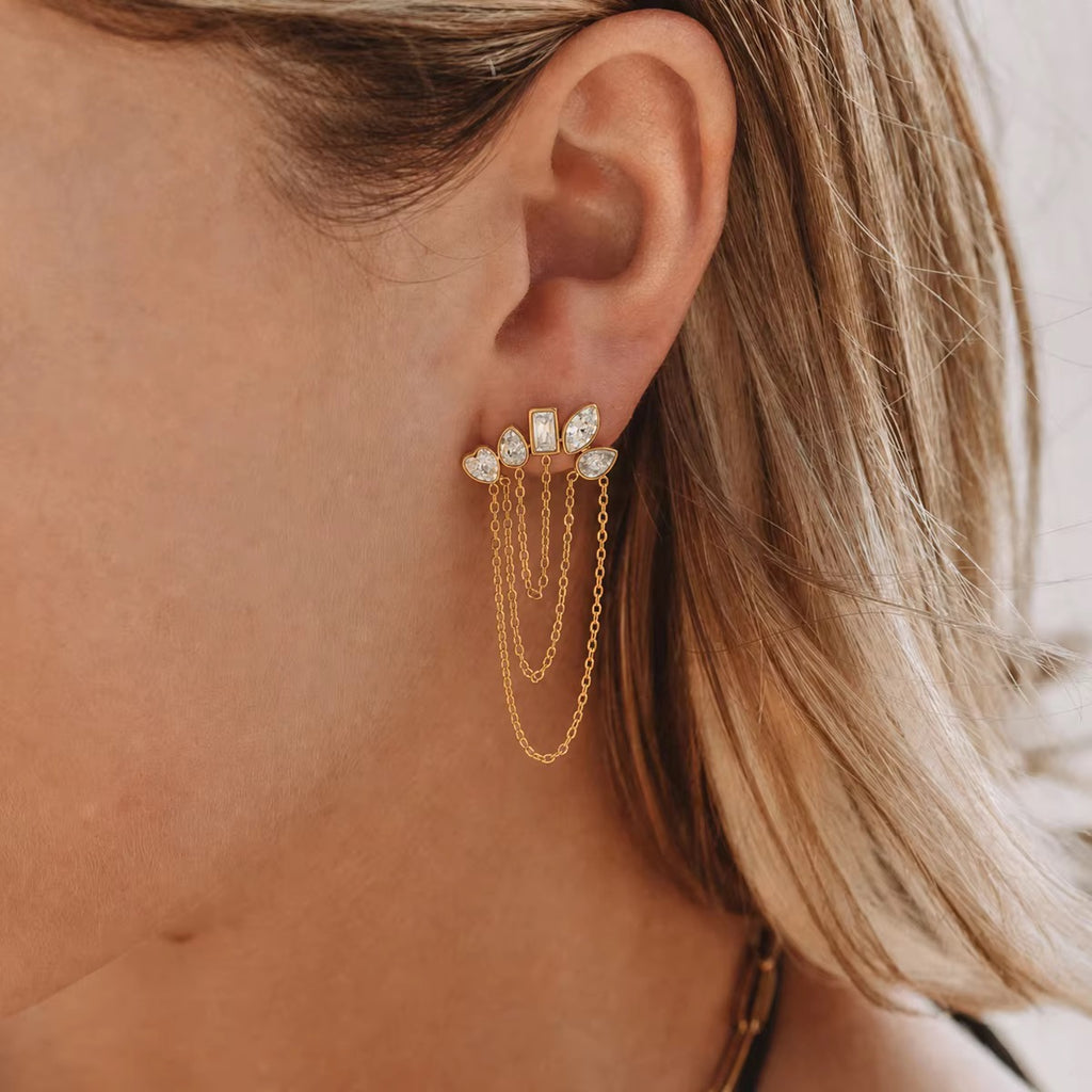 Crystal Crown Multi-Drape Chain Earrings