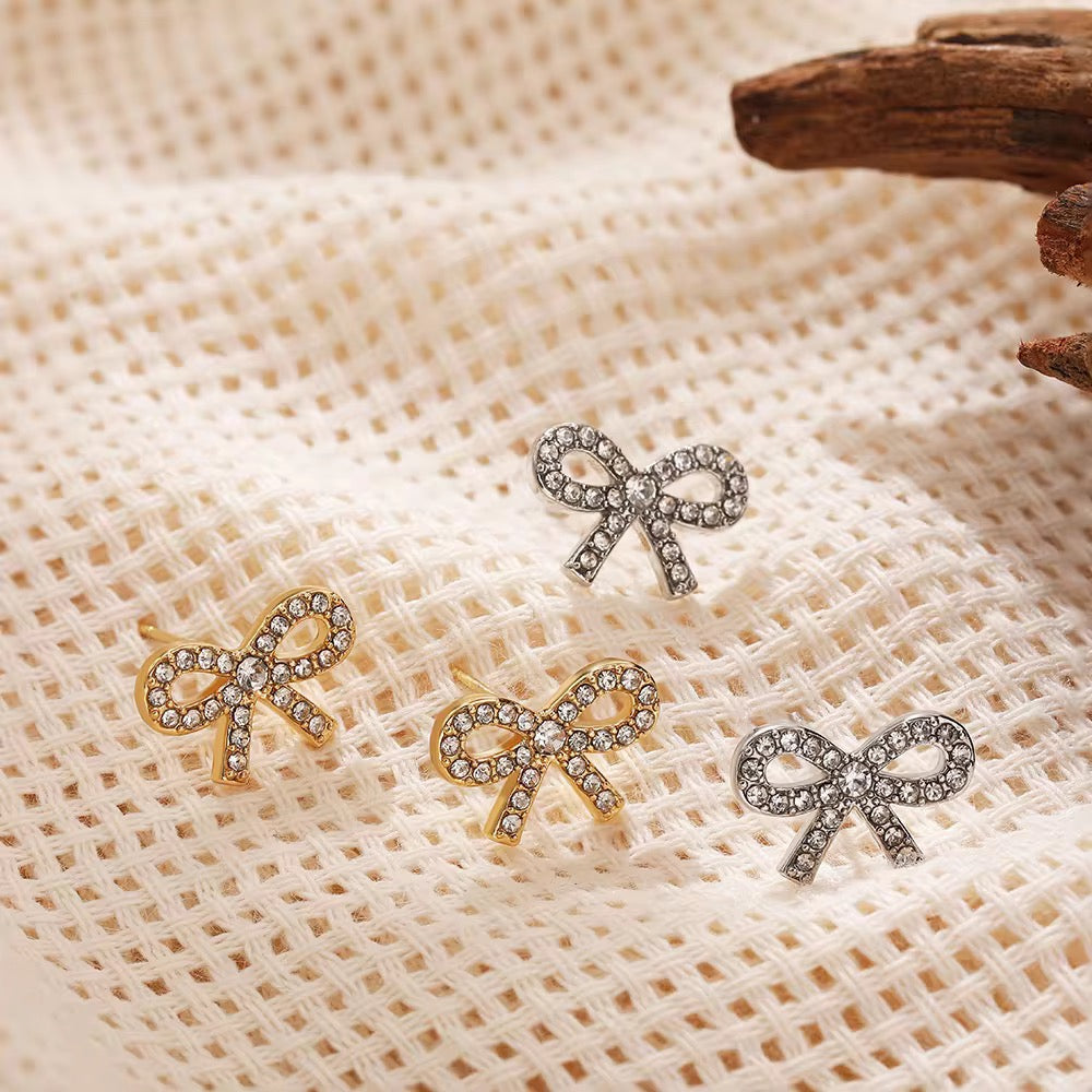 Sparkling Ribbon Bow Studs