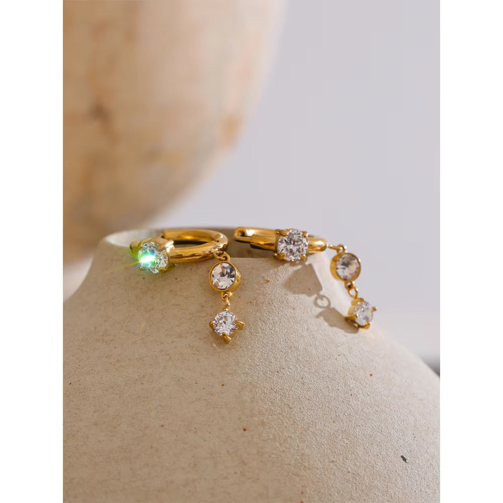 Aura Triple-Stone Dangle Hoops